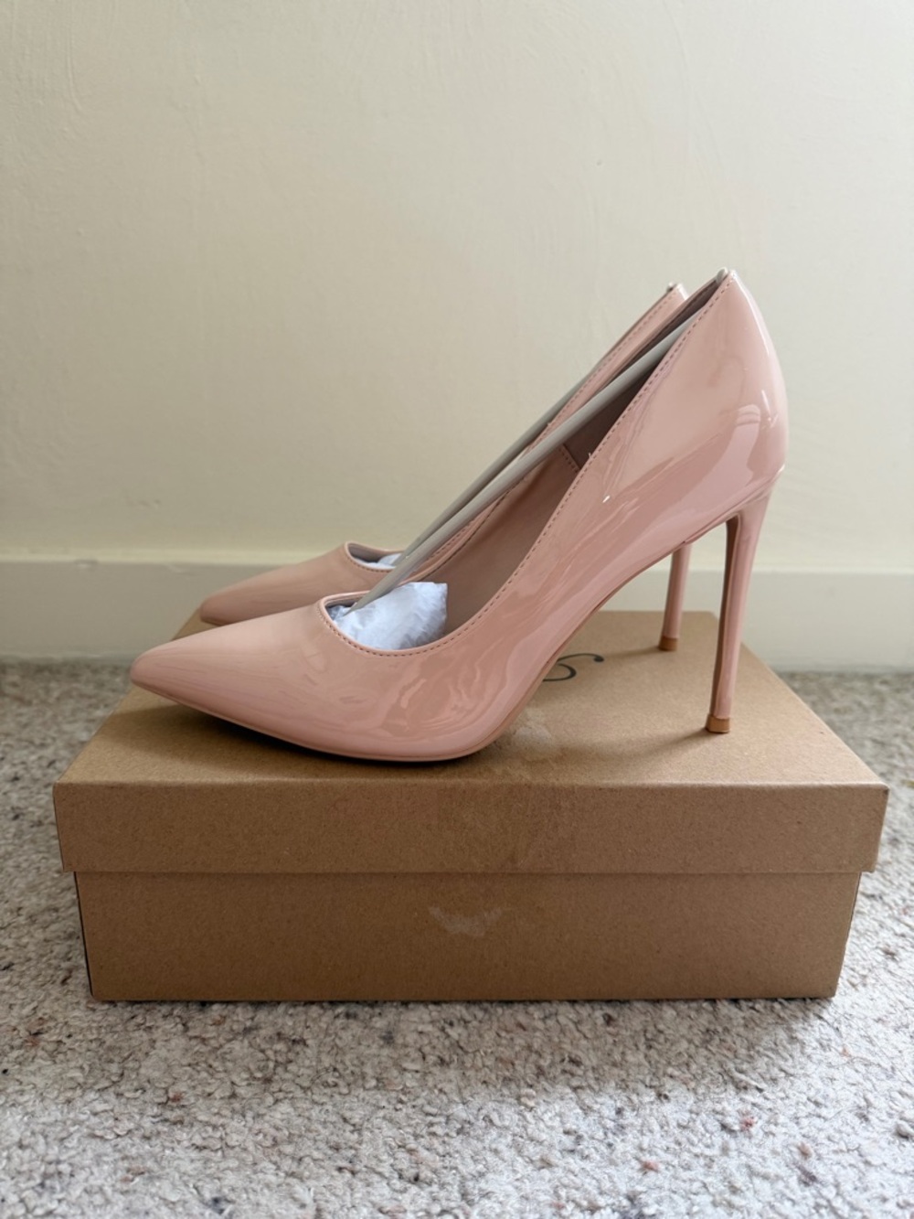 Nude Patent Leather Stiletto Heels | Size 9 | Classic Pointed Toe Pumps